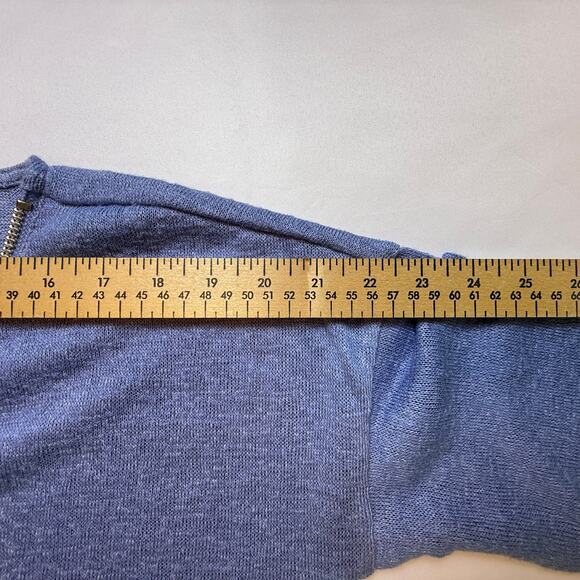 Soft Surroundings Valentina Blue Zip Front Sweater Slub Knit Gold Accent Sz S - Picture 5 of 7